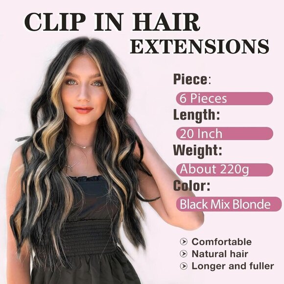 Clip in Hair Extensions Synthetic 20 Inch Curly Wavy Full Head for Women main image 5